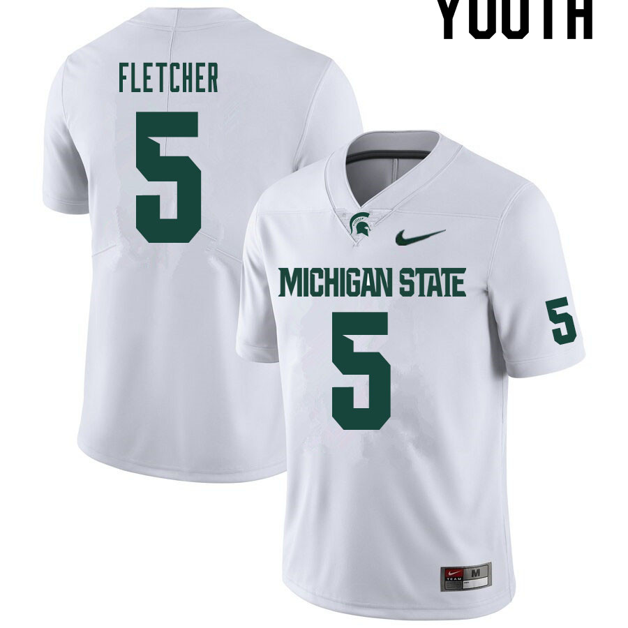 Youth #5 Michael Fletcher Michigan State Spartans College Football Jerseys Sale-White